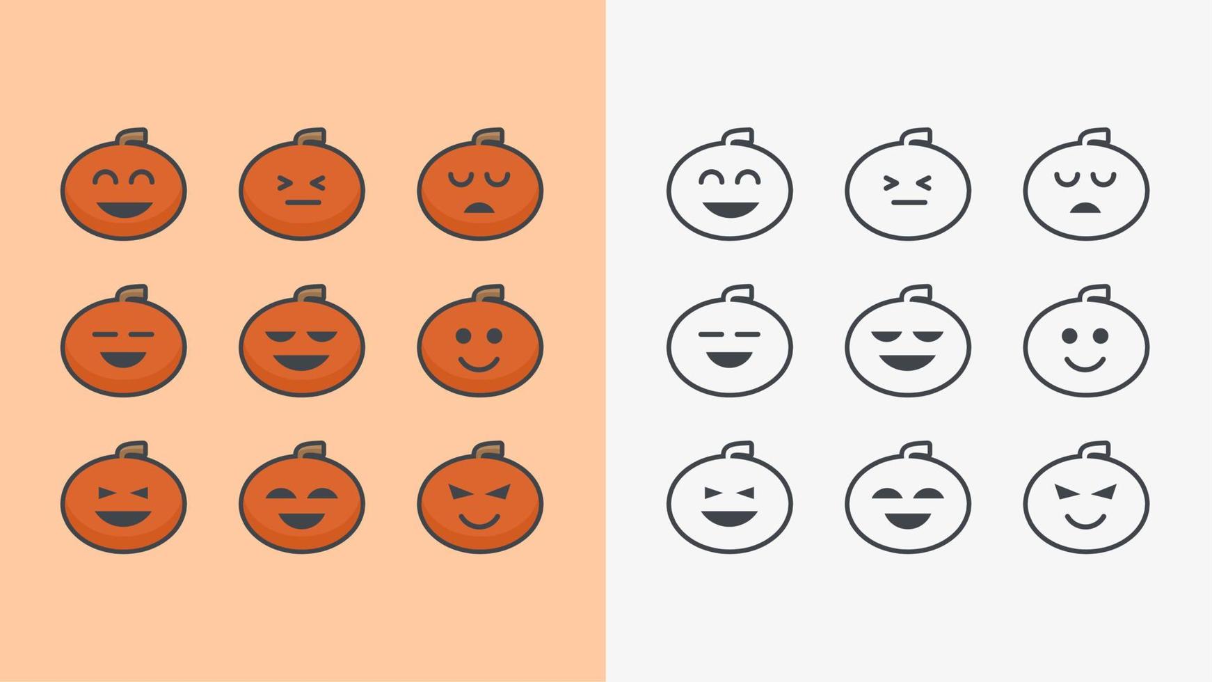 Halloween pumpkin doodle style icon set with simple design and cute expression vector