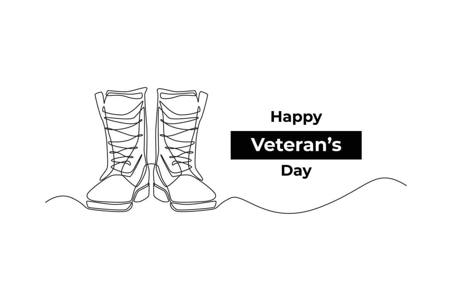 One continuous line drawing of Old military combat boots. Veterans day concept. Single line draw design vector graphic illustration.