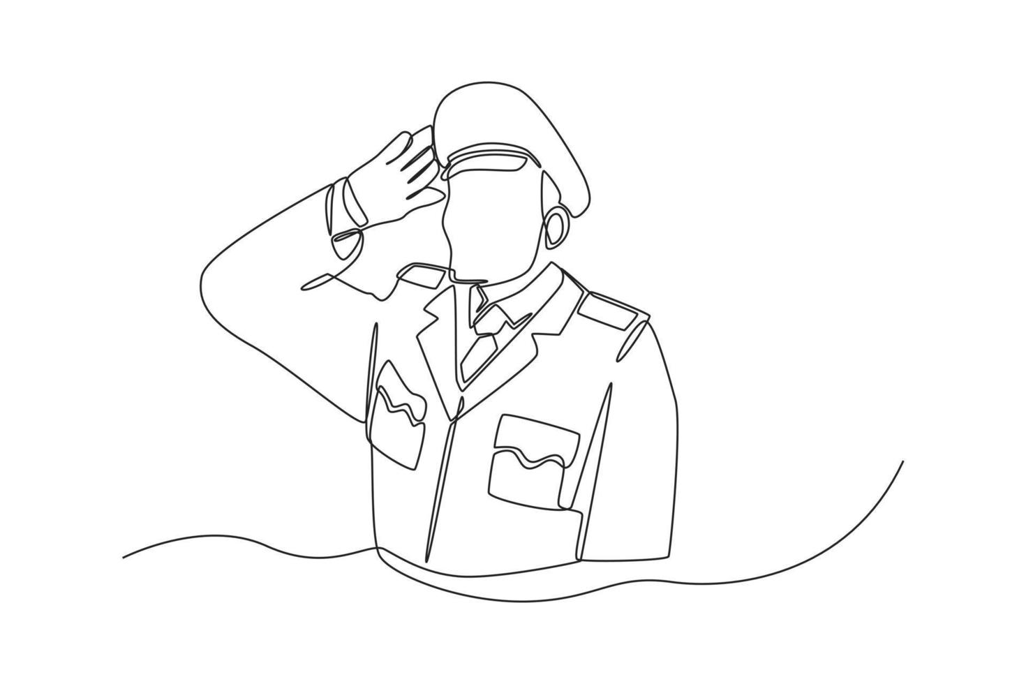 One continuous line drawing of an old veteran with a respectful position. Veterans day concept. Single line draw design vector graphic illustration.