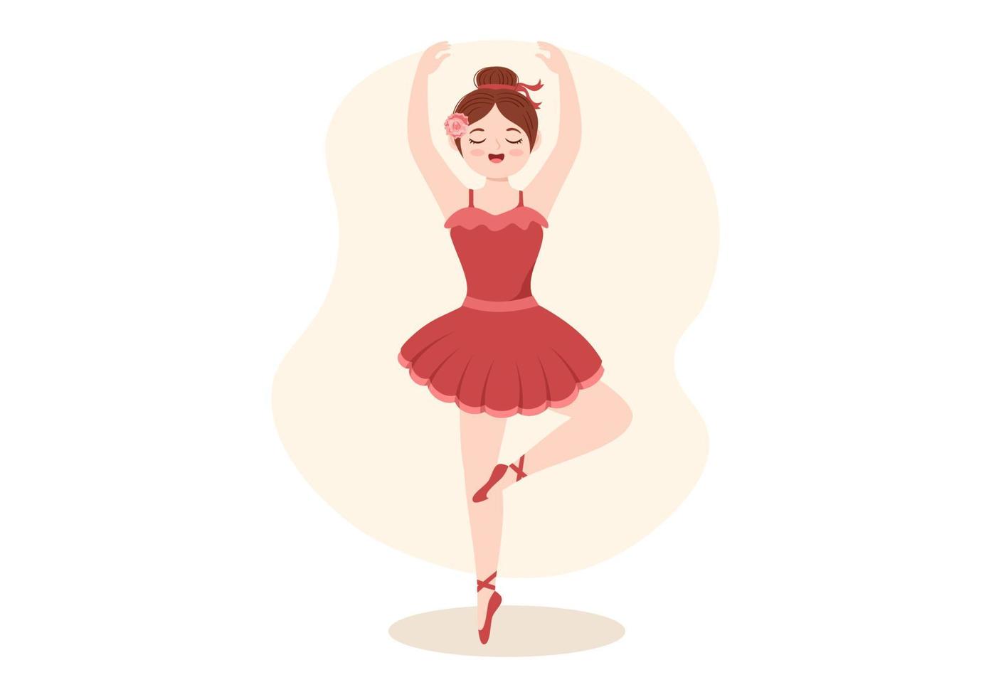 plantilla de ballet dibujado a mano dibujos animados ilustración plana hembra hermosa bailarina bailando vistiendo trajes de tutú en el diseño del escenario vector