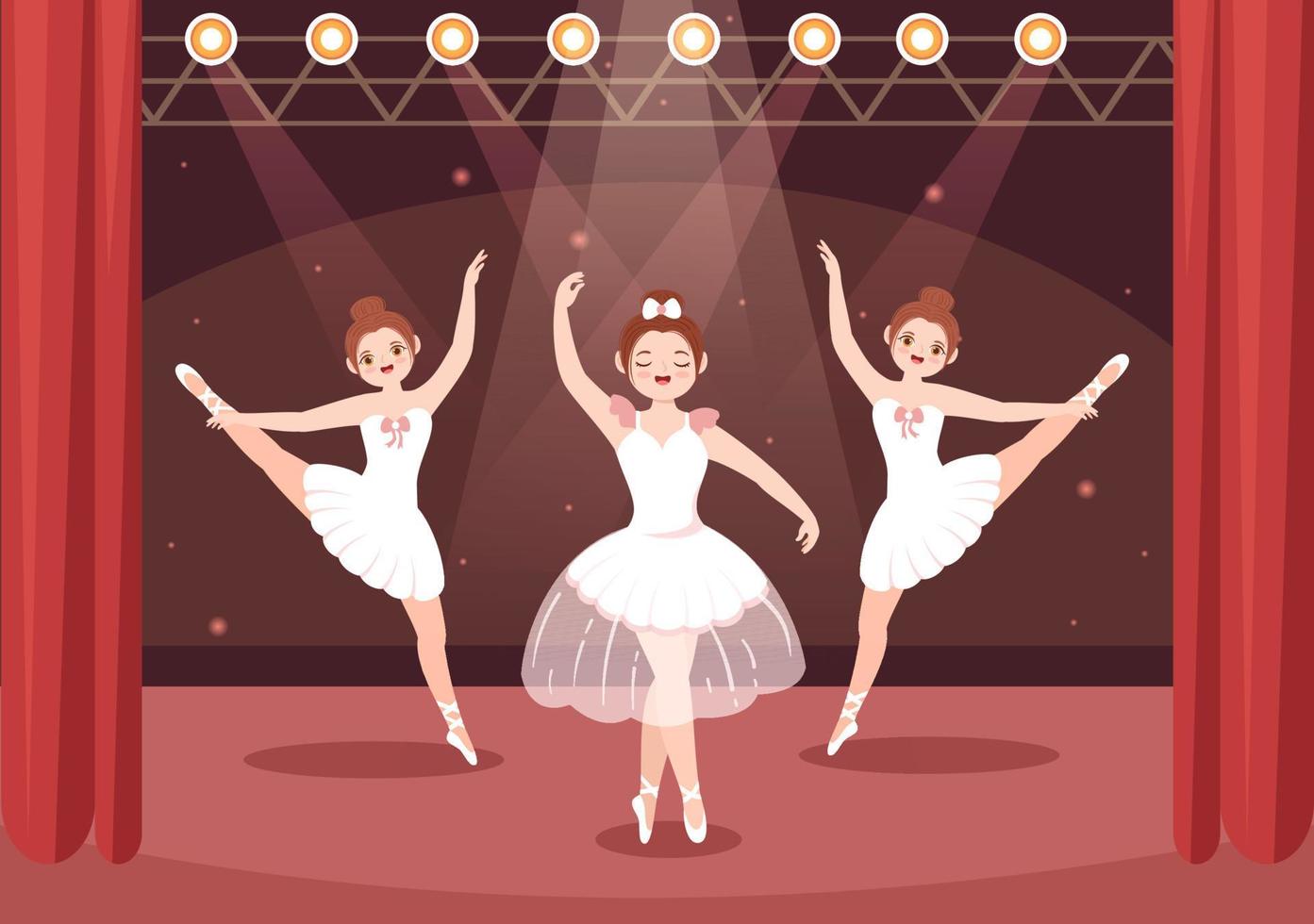 Ballet Template Hand Drawn Cartoon Flat Illustration Female Beautiful Ballerina Dancing Wearing Tutu Costumes on Stage Design vector