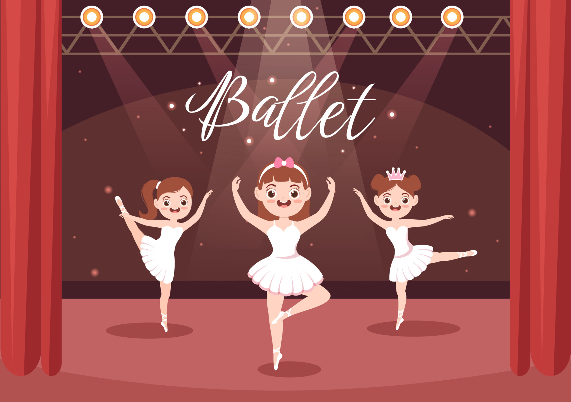 Cute Little Ballerina Template Hand Drawn Cartoon Flat Illustration