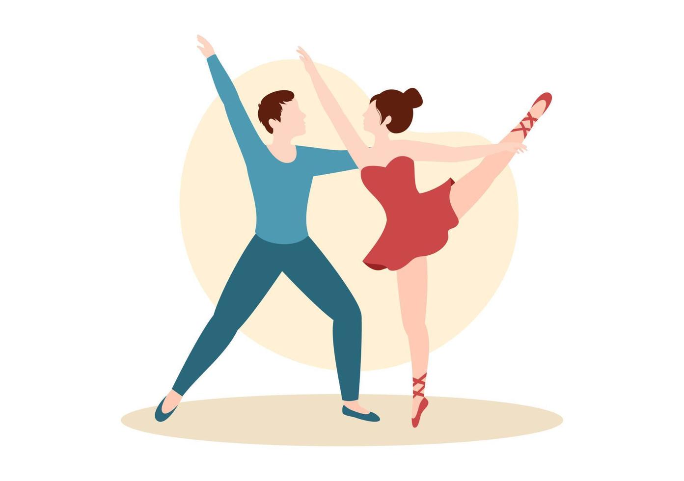 plantilla de ballet dibujado a mano dibujos animados ilustración plana pareja bailarina bailando vistiendo trajes de tutú en el diseño del escenario vector