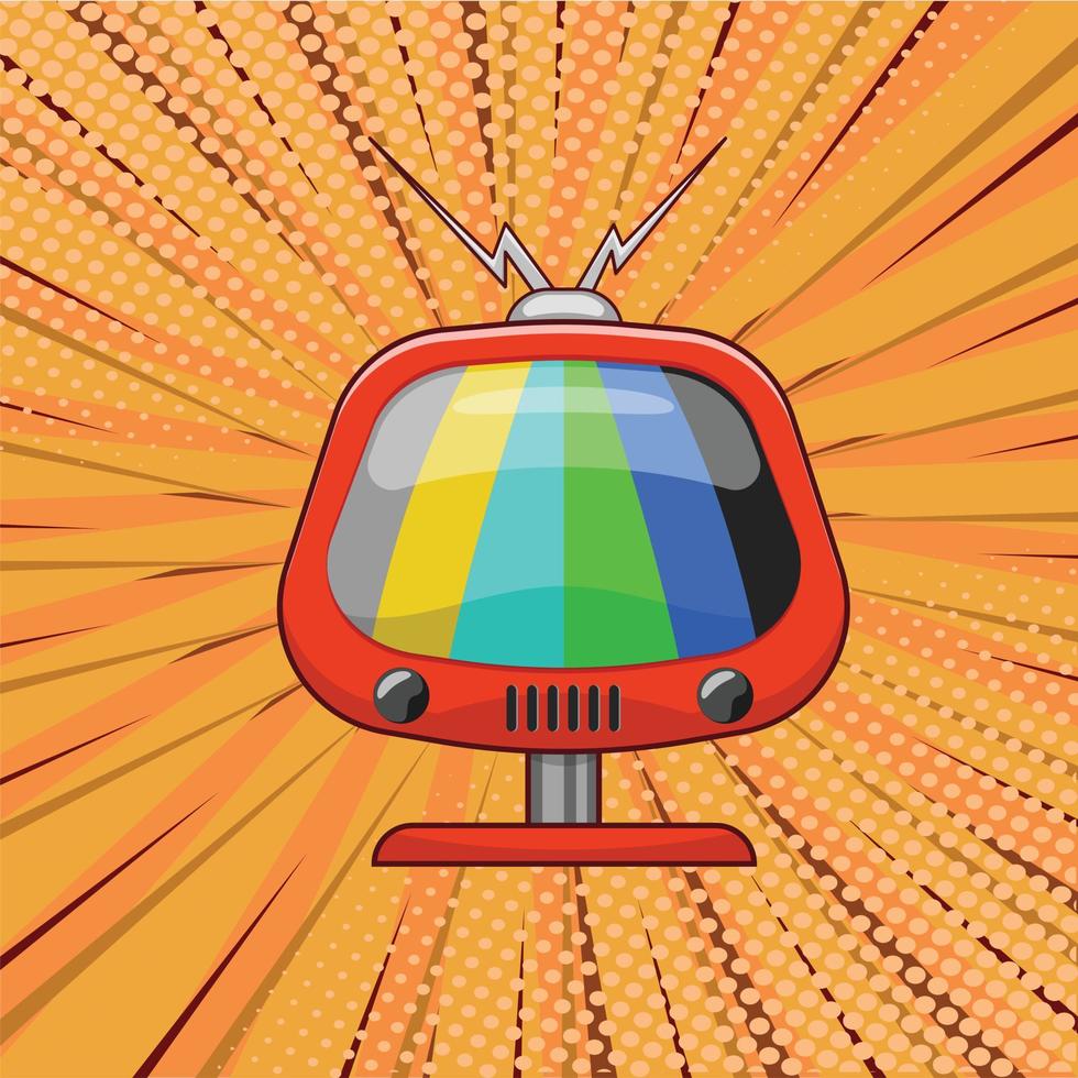 televisión antigua vintage con fondo de superhéroe cómico. elemento de semitono e ilustración de vector de tv retro