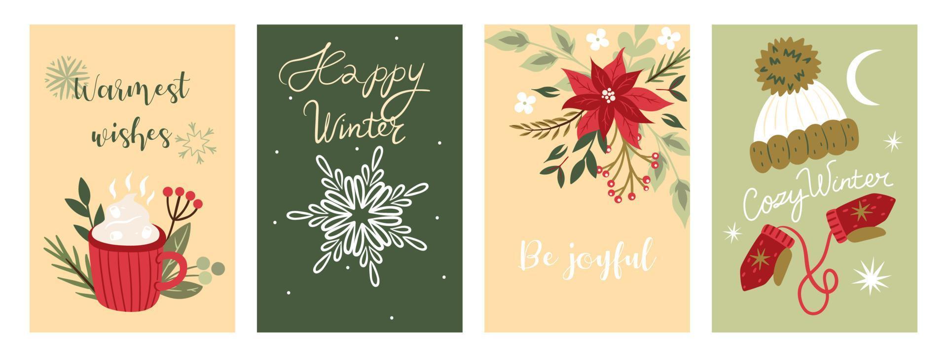 A set of Christmas cards in a single color scheme. Vector graphics.