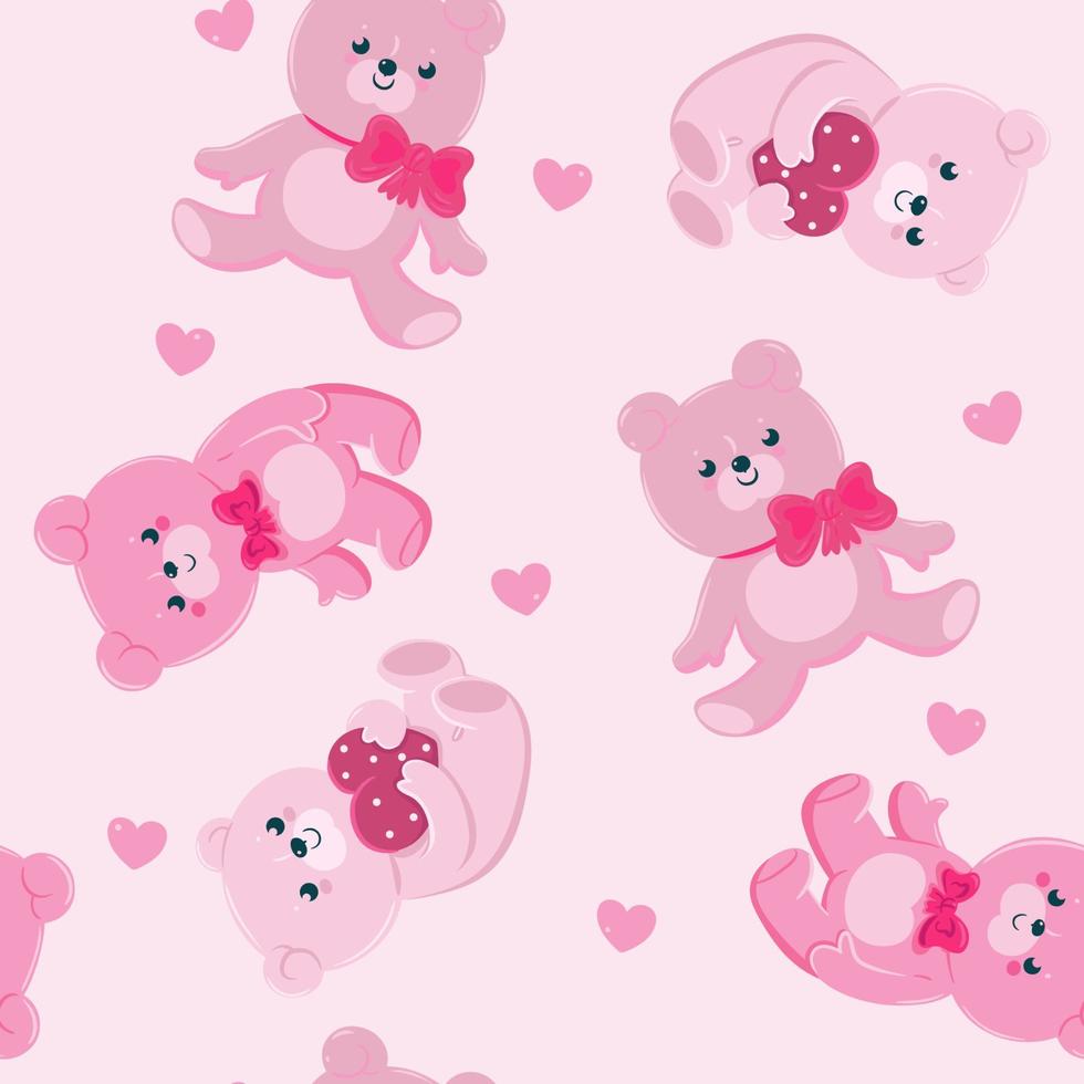 Seamless pattern with pink teddy bears. Vector graphics.