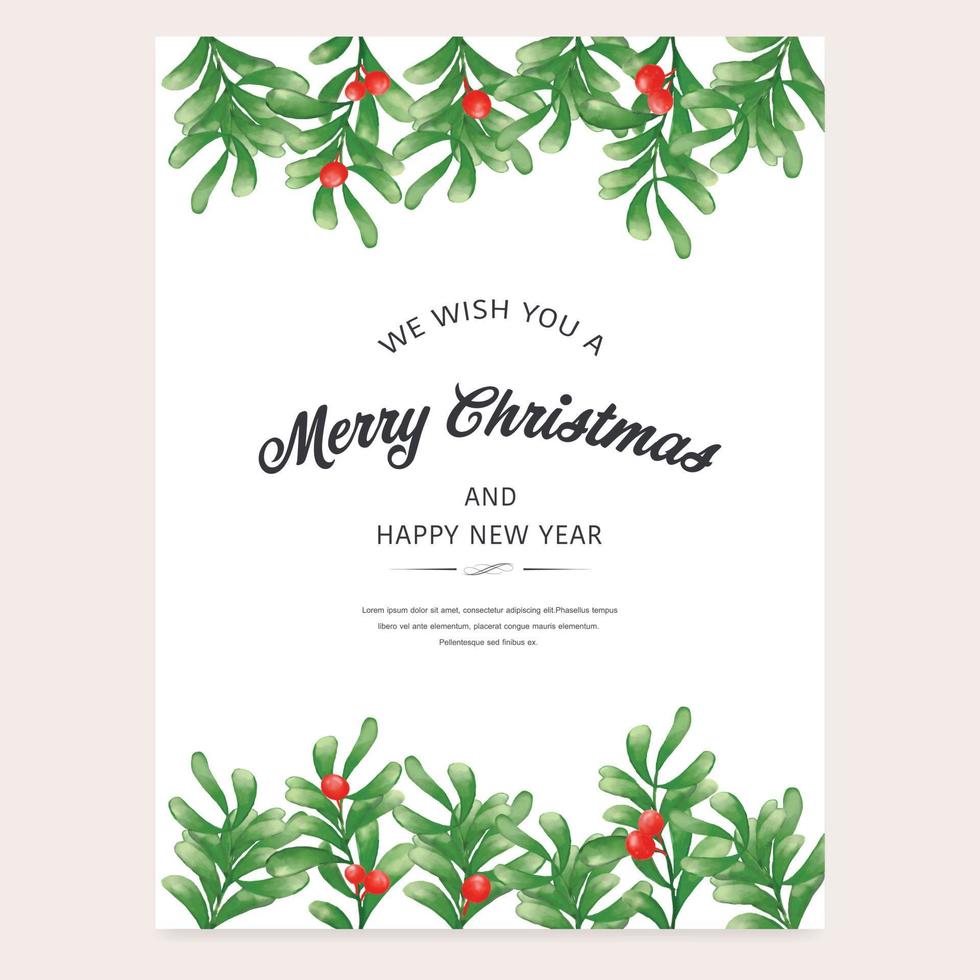 Merry Christmas vintage label with watercolor green fir branches. Watercolor vector invitations isolated on white background.