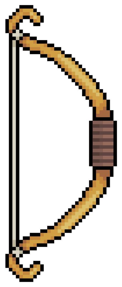 Pixel art bow, wooden bow vector icon for 8bit game on white background