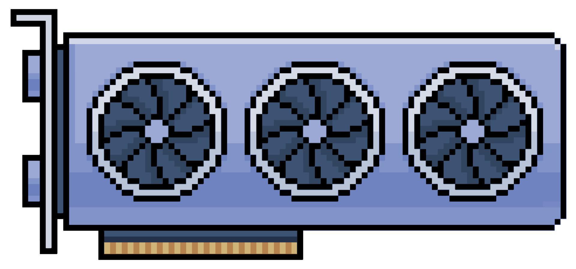 Pixel art graphics card with three fans vector icon for 8bit game on white background