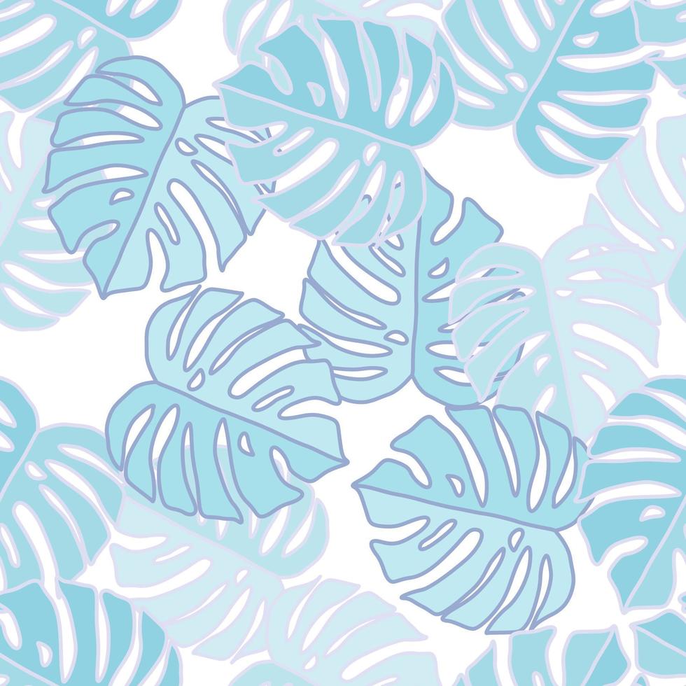Outline monstera silhouettes seamless pattern. Palm leaves endless background. Botanical wallpaper. vector