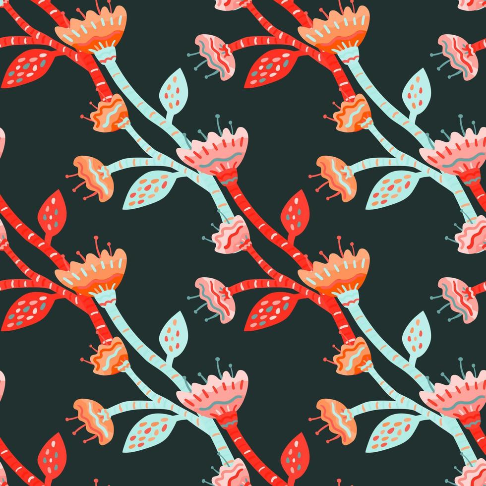 Abstract flower seamless pattern in naive art style. Beautiful floral wallpaper. Cute plants endless backdrop. vector