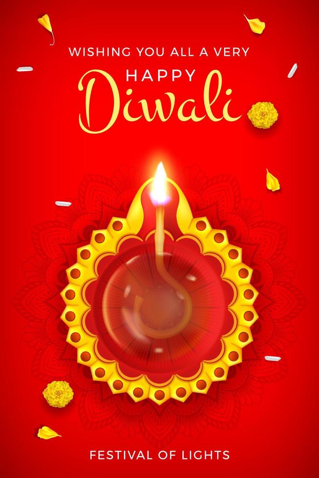 deseos felices de diwali, banner feliz de diwali, diseño de plantilla de publicación en redes sociales con ilustración creativa de diya, fondo de diwali vector