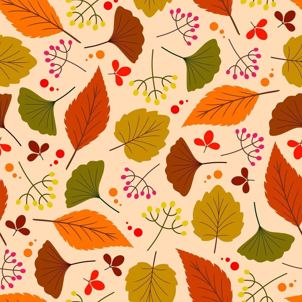 Vector seamless pattern with autumn leaves. Seasonal decorative design. Colorful flat illustration for wallpaper, fabric or paper printing and wrapping