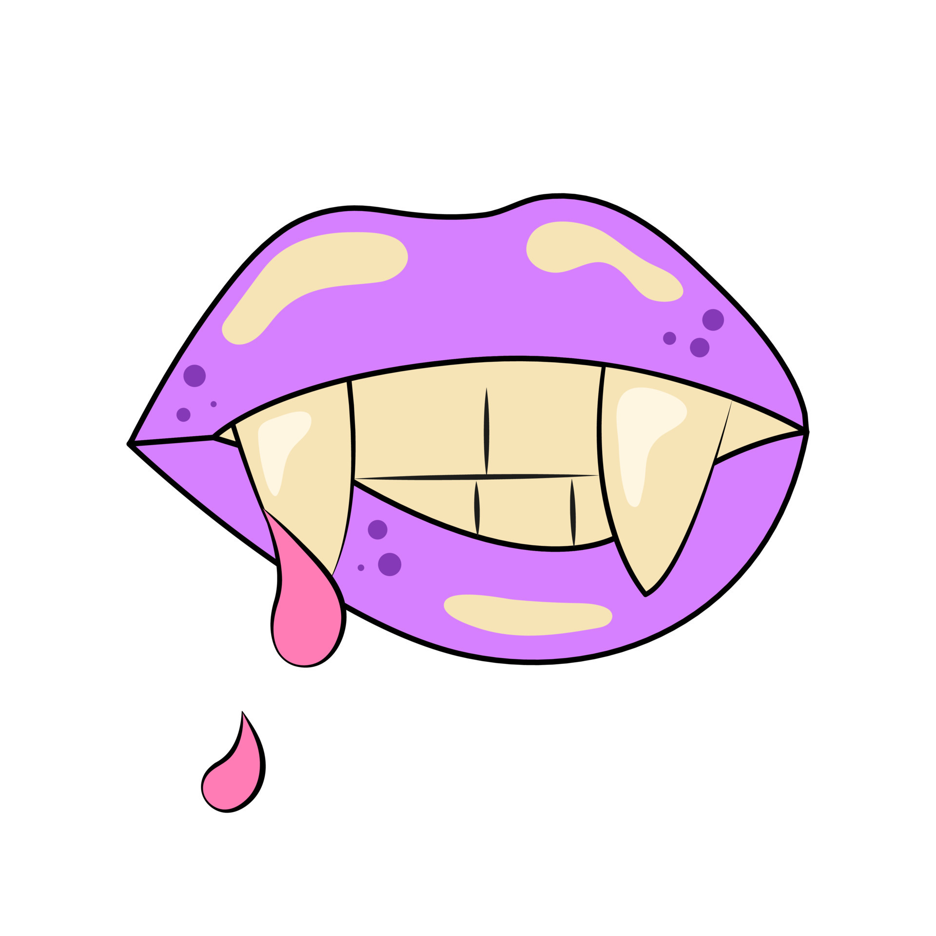 Purple Lips Vampire Bite and Drop of Blood Sticker or Temporary Tattoo in Grove Style Halloween