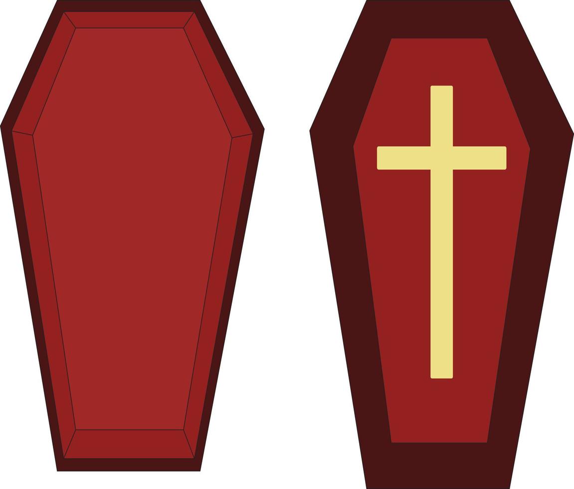 Red coffin open. Vector illustration isolated on white background.