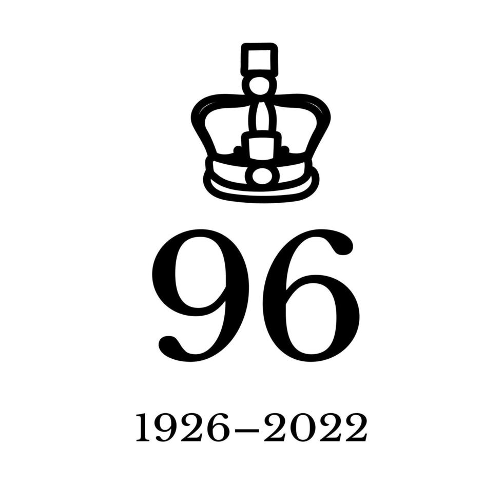 The Queen's death. RIP, God save the Queen.  Rest in peace poster with silhouette of Queen Elizabeth on flag background. Vector illustration for Her Majesty on her 96 years