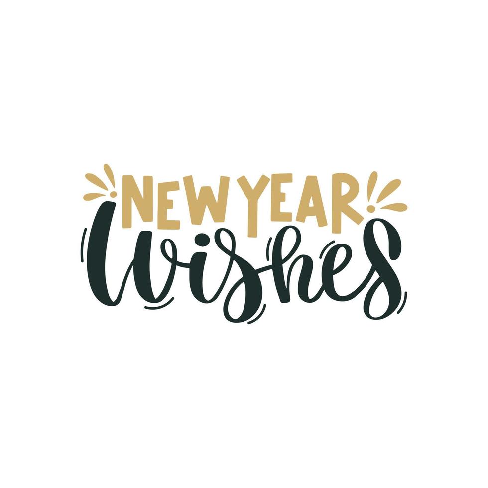 New Year Wishes. Merry Christmas and Happy New Year lettering. Winter holiday greeting card, xmas quotes and phrases illustration set. Typography collection for banners, postcard, greeting cards, gift vector