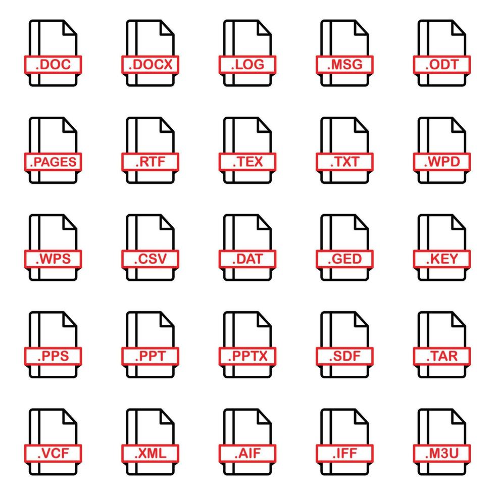 Set of Document File Formats and Labels icons. Vector illustration.