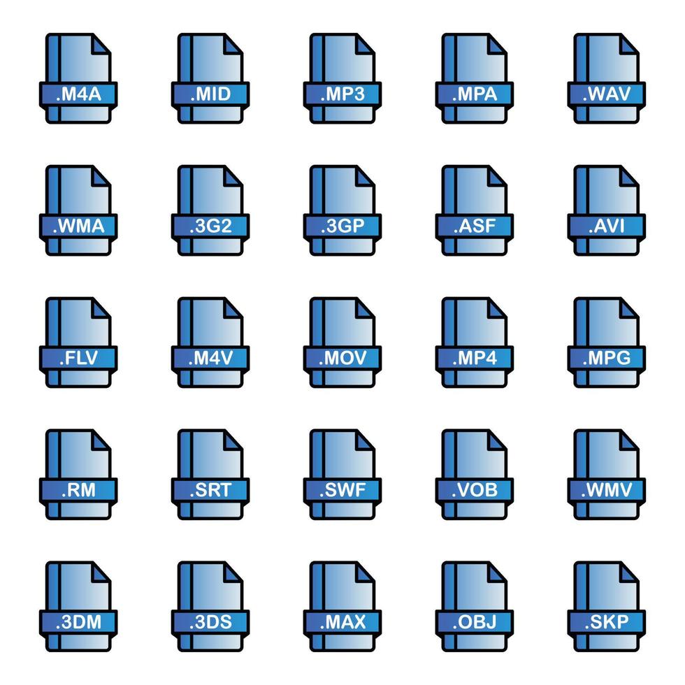 Set of Document File Formats and Labels icons. Vector illustration.