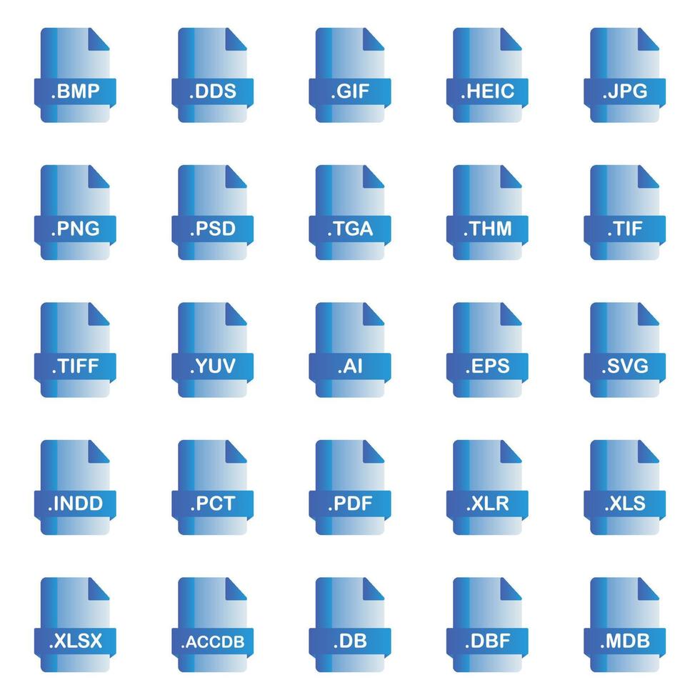 Set of Document File Formats and Labels icons. Vector illustration.