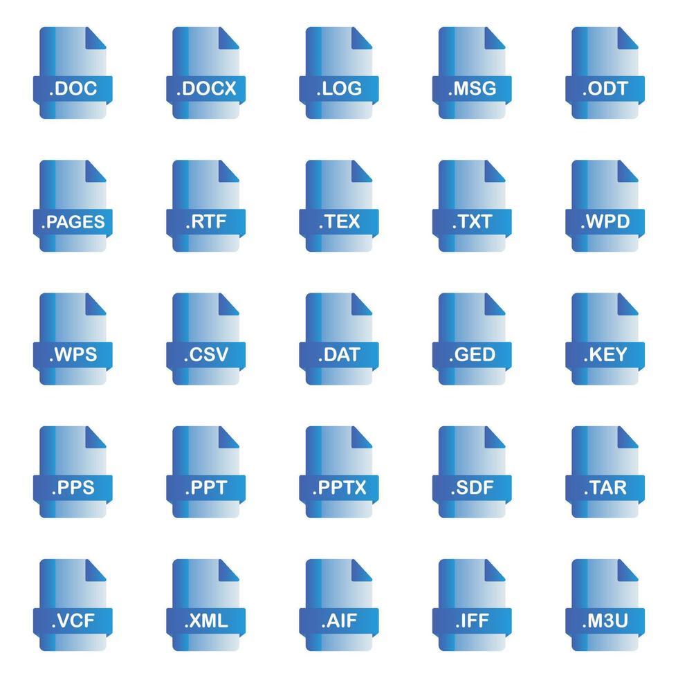 Set of Document File Formats and Labels icons. Vector illustration.