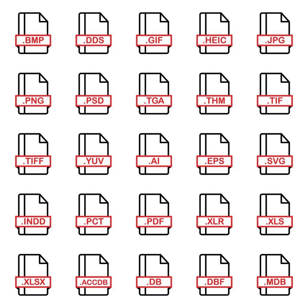 Set of Document File Formats and Labels icons. Vector illustration.