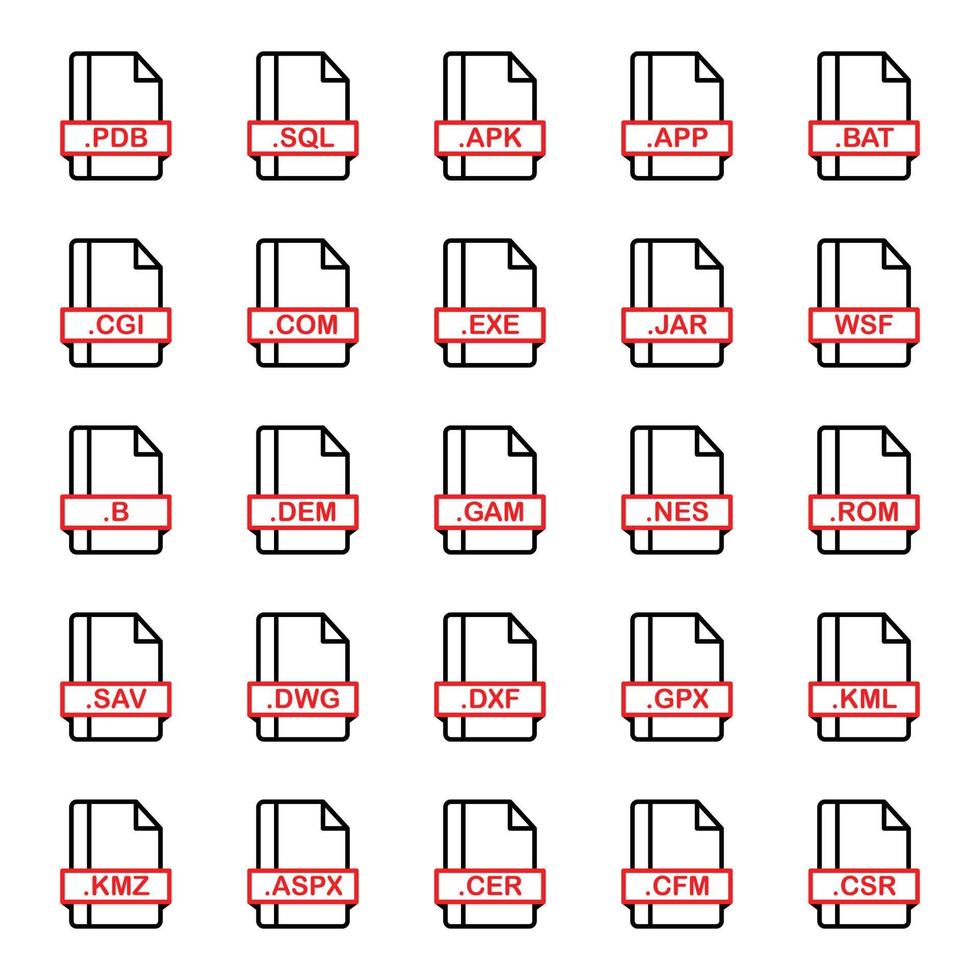 Set of Document File Formats and Labels icons. Vector illustration.