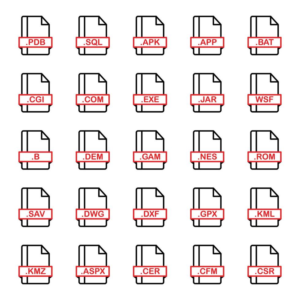 Set of Document File Formats and Labels icons. Vector illustration.