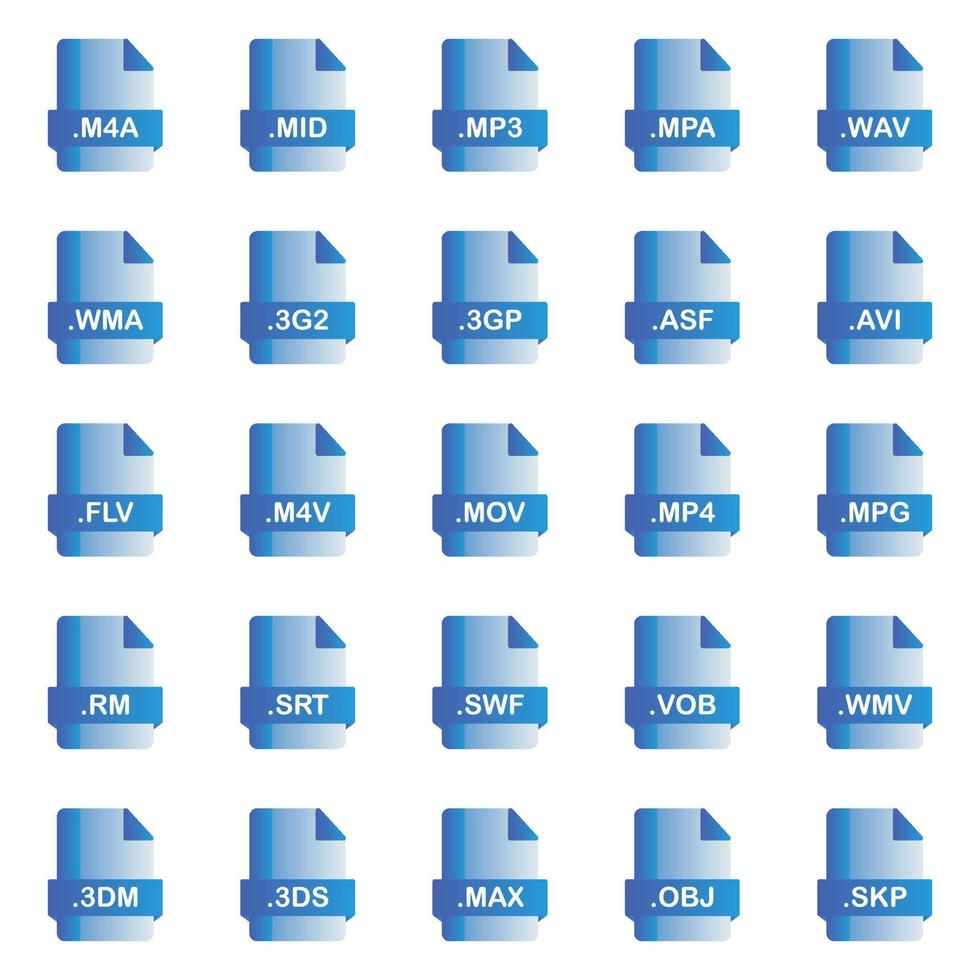 Set of Document File Formats and Labels icons. Vector illustration.