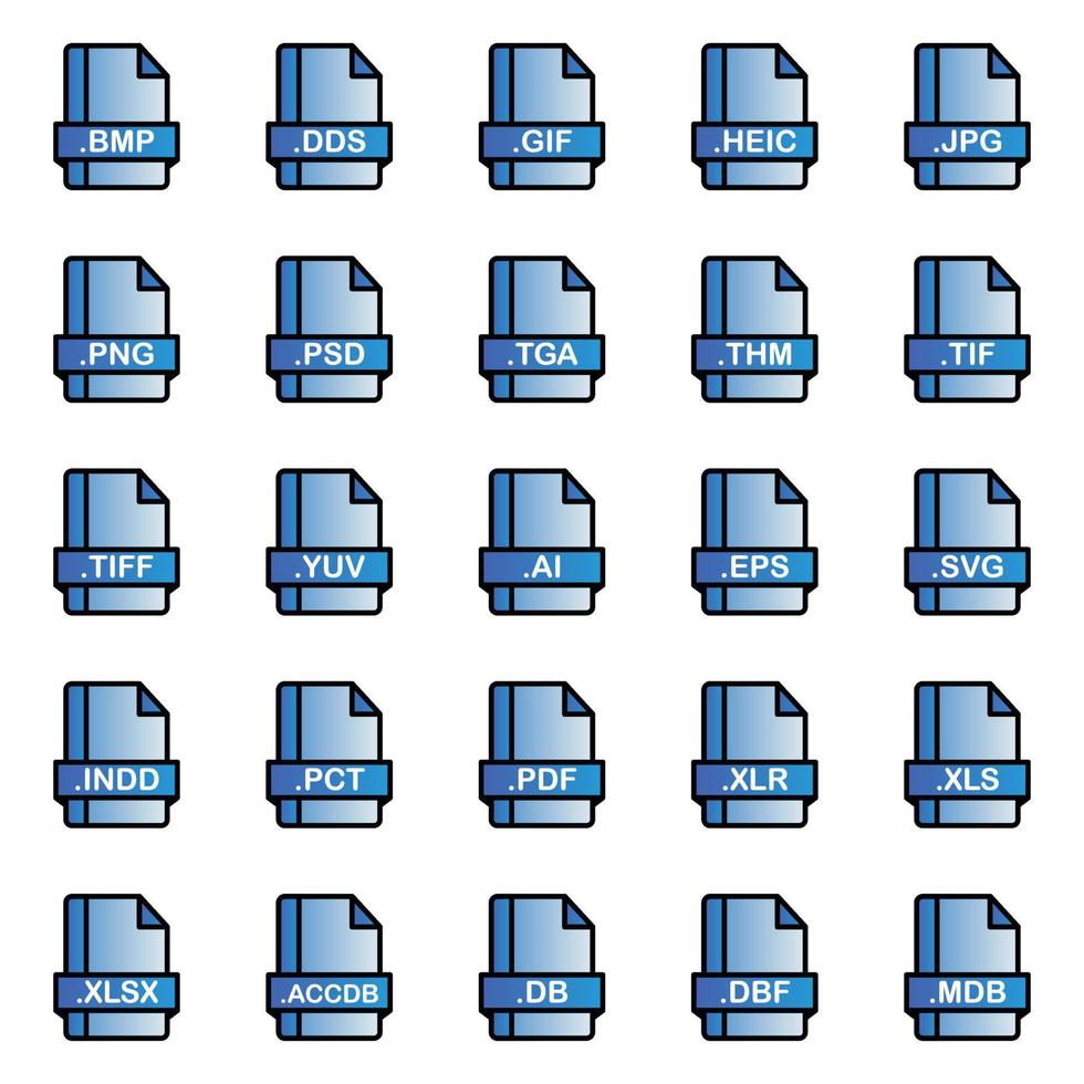 Set of Document File Formats and Labels icons. Vector illustration.