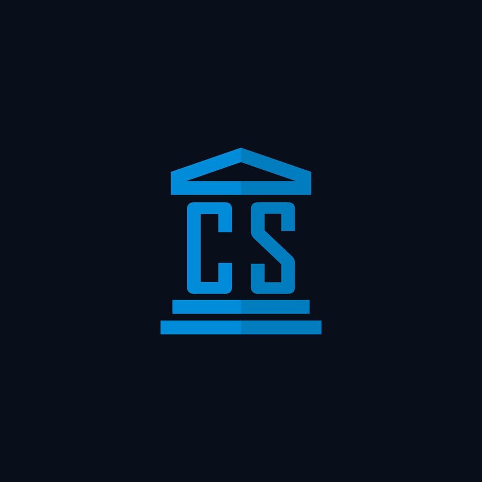 monograma del logotipo inicial de cs con vector de diseño de icono de edificio de juzgado simple