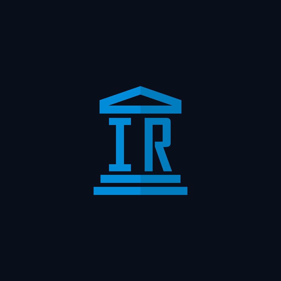 IR initial logo monogram with simple courthouse building icon design vector