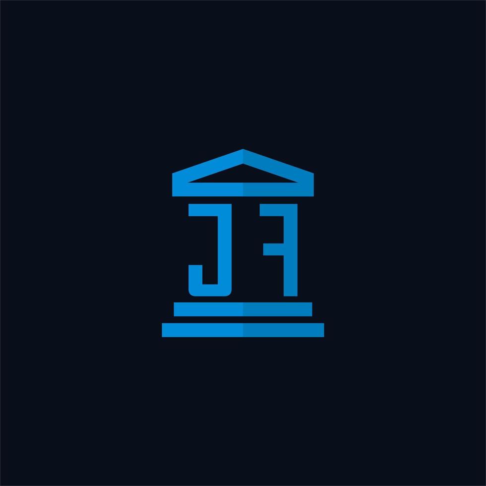 Monograma del logotipo inicial jf con vector de diseño de icono de edificio de juzgado simple