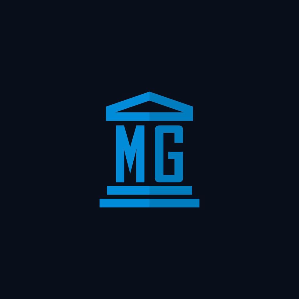 monograma del logotipo inicial de mg con vector de diseño de icono de edificio de juzgado simple