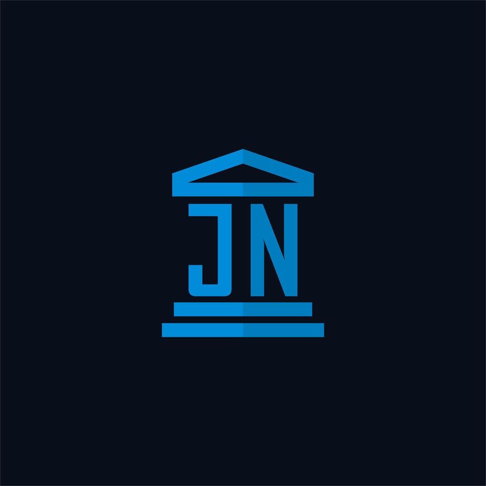 Monograma del logotipo inicial jn con vector de diseño de icono de edificio de juzgado simple