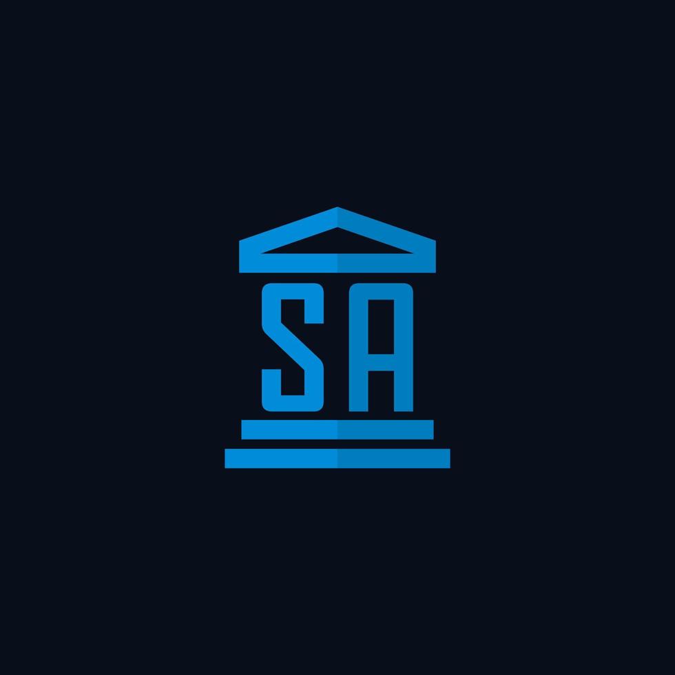 SA initial logo monogram with simple courthouse building icon design vector