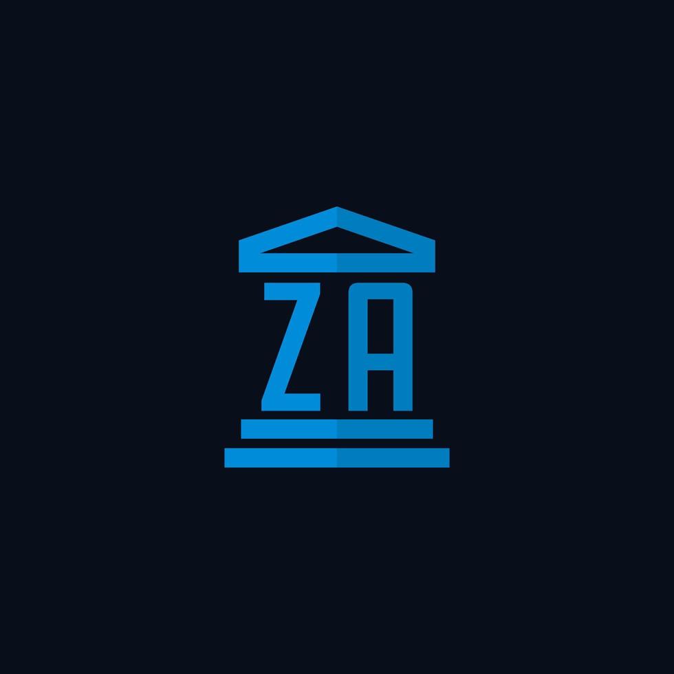 monograma del logotipo inicial de za con vector de diseño de icono de edificio de juzgado simple