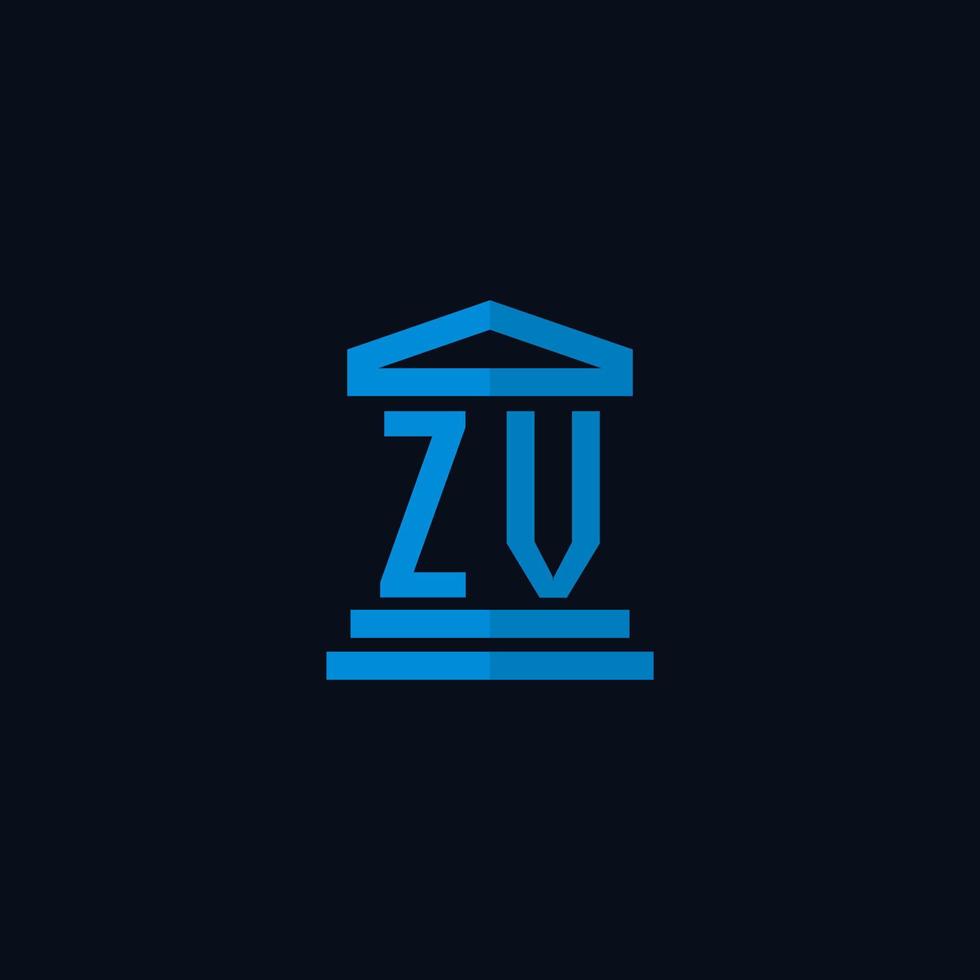 ZV initial logo monogram with simple courthouse building icon design vector