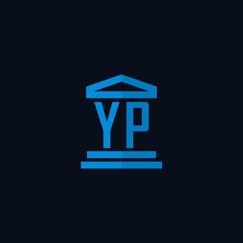 monograma del logotipo inicial de yp con vector de diseño de icono de edificio de juzgado simple