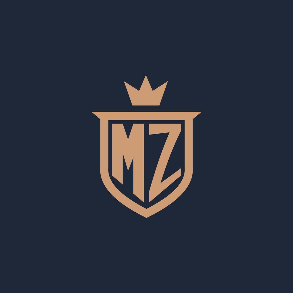 MZ monogram initial logo with shield and crown style vector