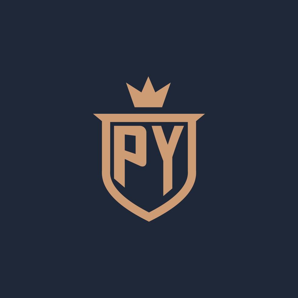 logotipo inicial del monograma py con estilo de escudo y corona vector