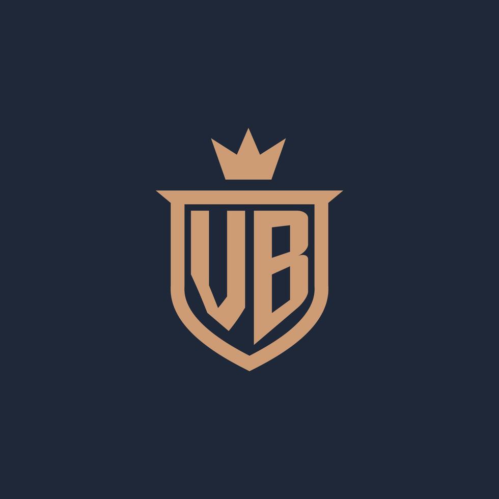 VB monogram initial logo with shield and crown style vector