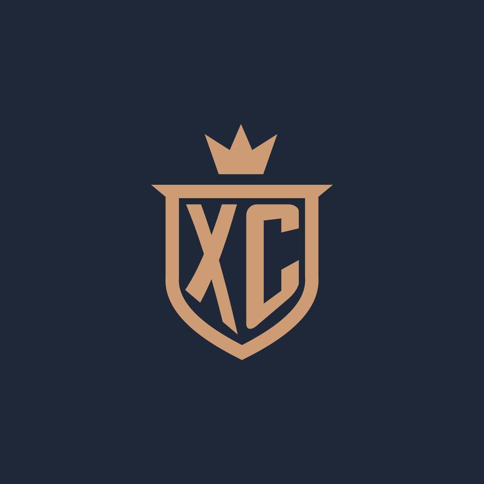 XC monogram initial logo with shield and crown style vector