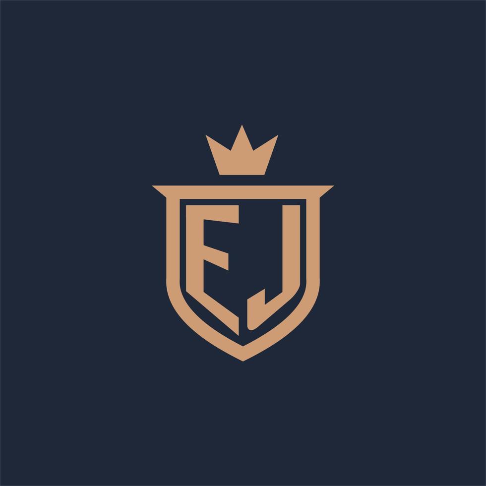 logotipo inicial del monograma ej con estilo de escudo y corona vector