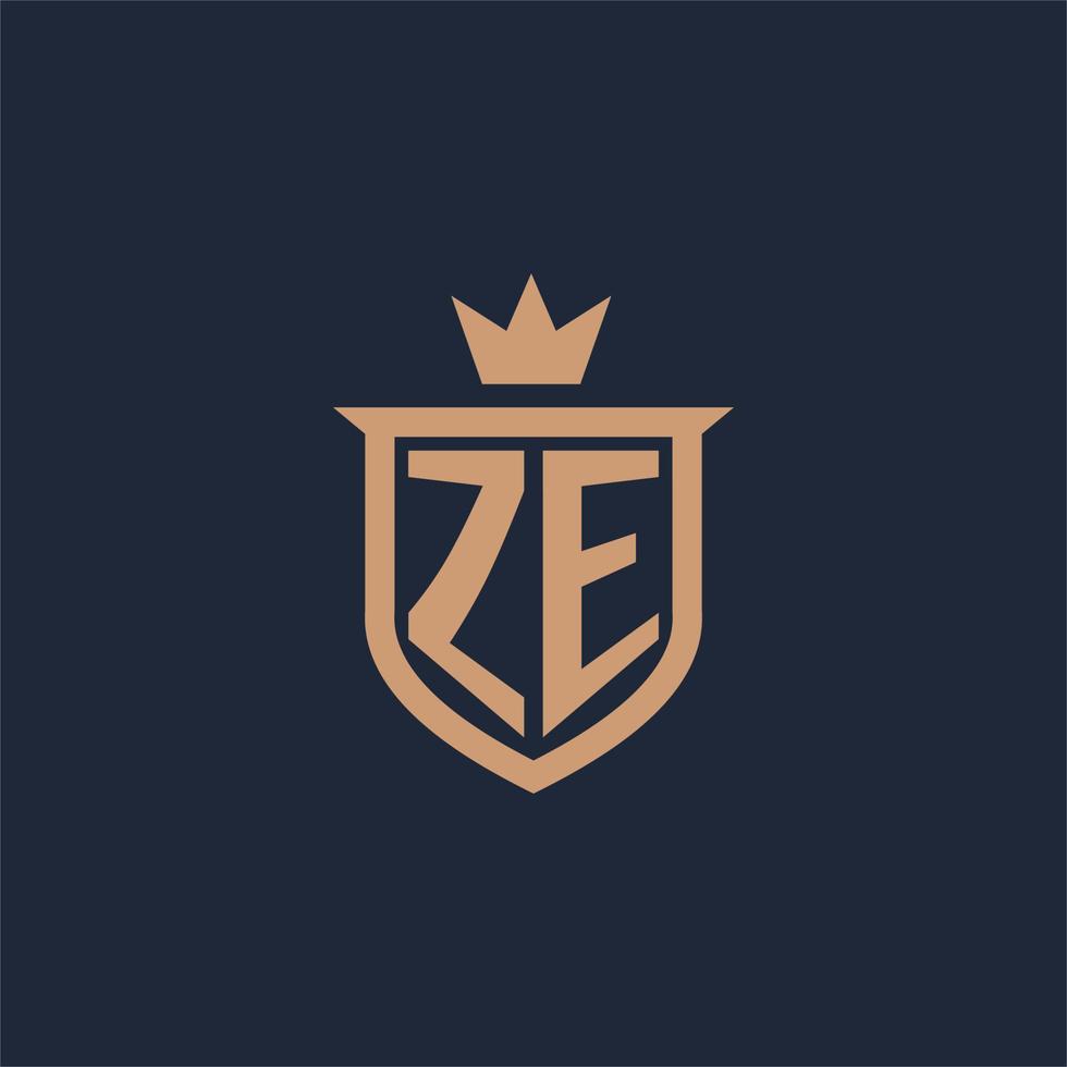 ZE monogram initial logo with shield and crown style vector