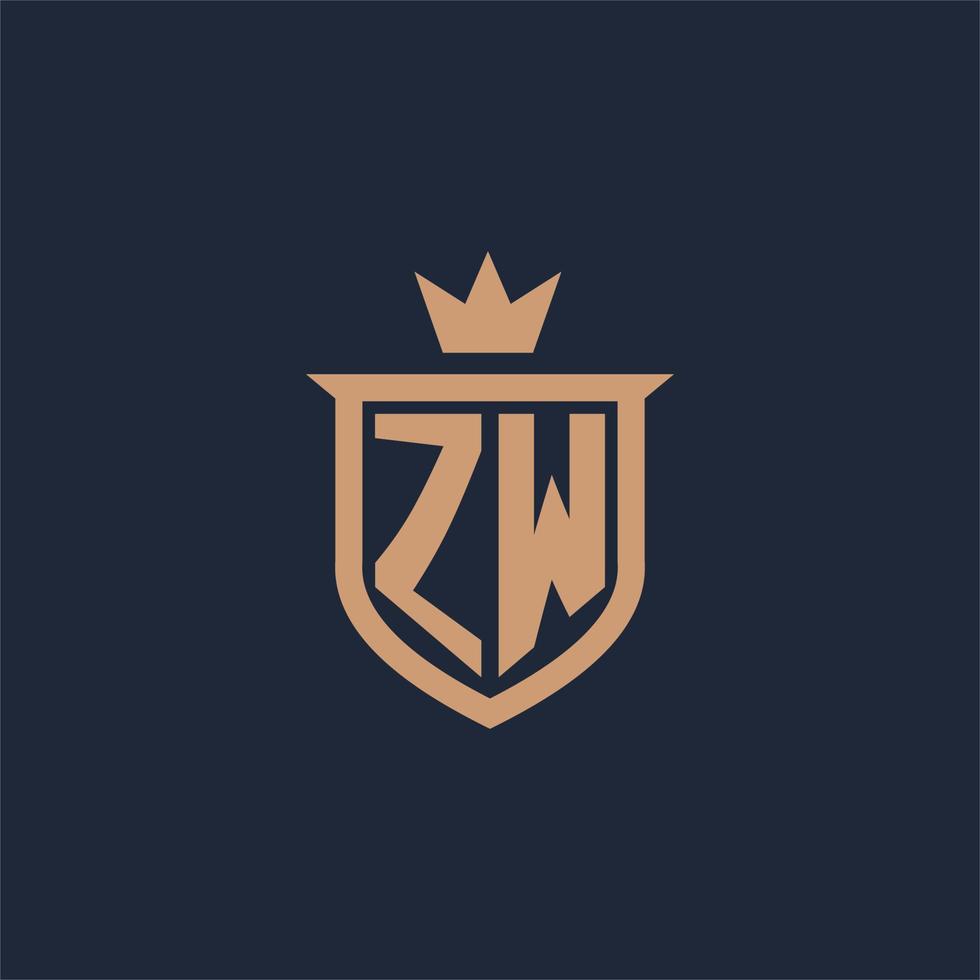 logotipo inicial del monograma zw con estilo de escudo y corona vector
