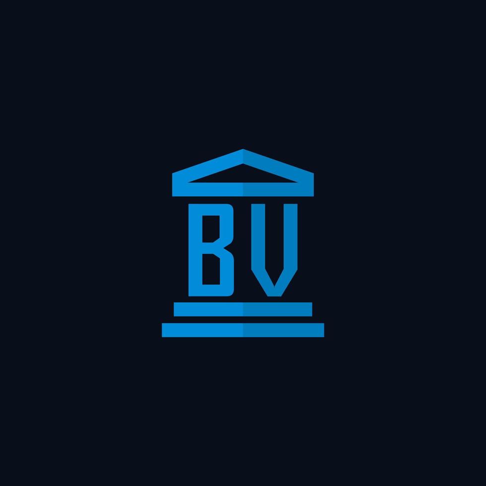 Monograma del logotipo inicial bv con vector de diseño de icono de edificio de juzgado simple