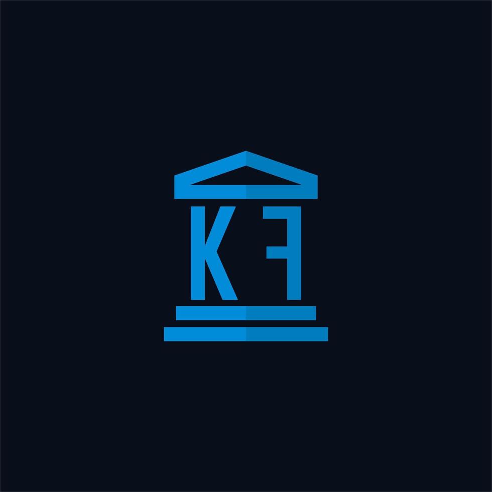 monograma del logotipo inicial de kf con vector de diseño de icono de edificio de juzgado simple