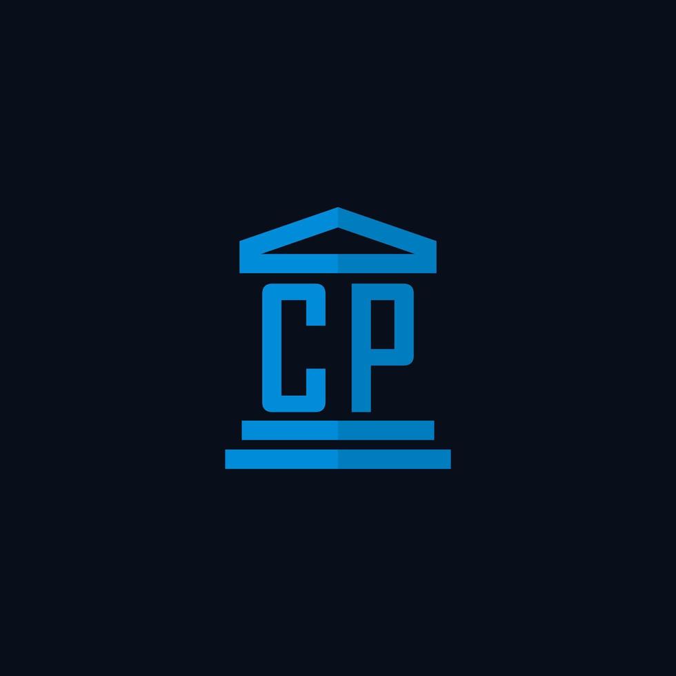 monograma del logotipo inicial de cp con vector de diseño de icono de edificio de juzgado simple