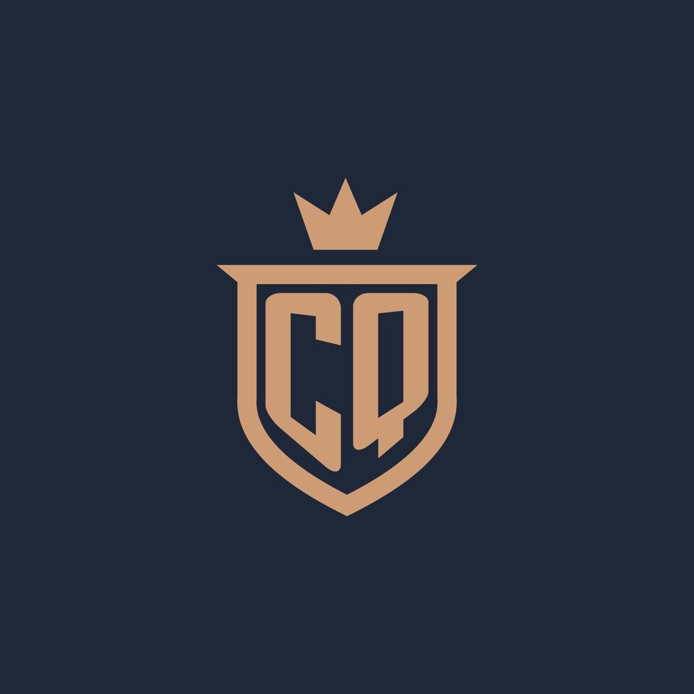 CQ monogram initial logo with shield and crown style vector